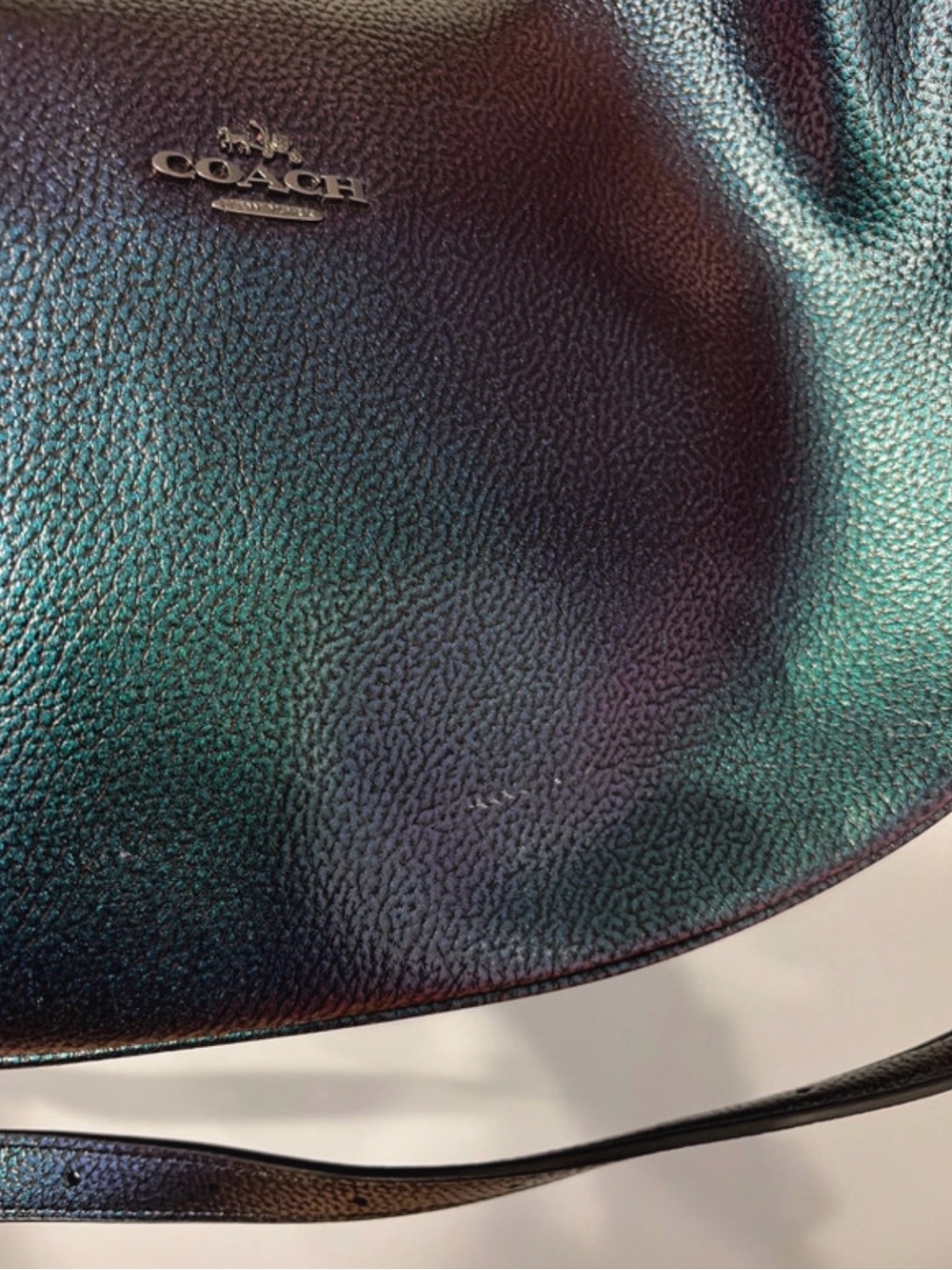 Coach Harley Iridescent Leather Hobo Bag - Teal/Green Shimmer RARE - Picture 3 of 9